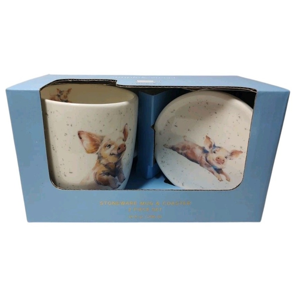 Kent Pottery Pig Mug and Coaster Simple and Sweet New In box Ten Oz‎ Two Pieces - Picture 2 of 14